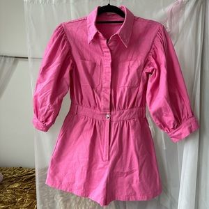 Pink denim romper